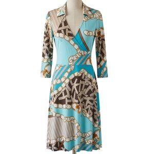 Flora Kung Silk Chain Print Long Sleeve Dress, Size US 4.